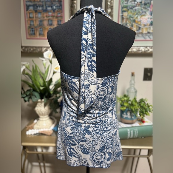 Y2K CREATIVE DESIGN WORKS FLORAL PAISLEY COWL NECK TIE BACK HALTER TOP SZ M - Picture 2 of 8